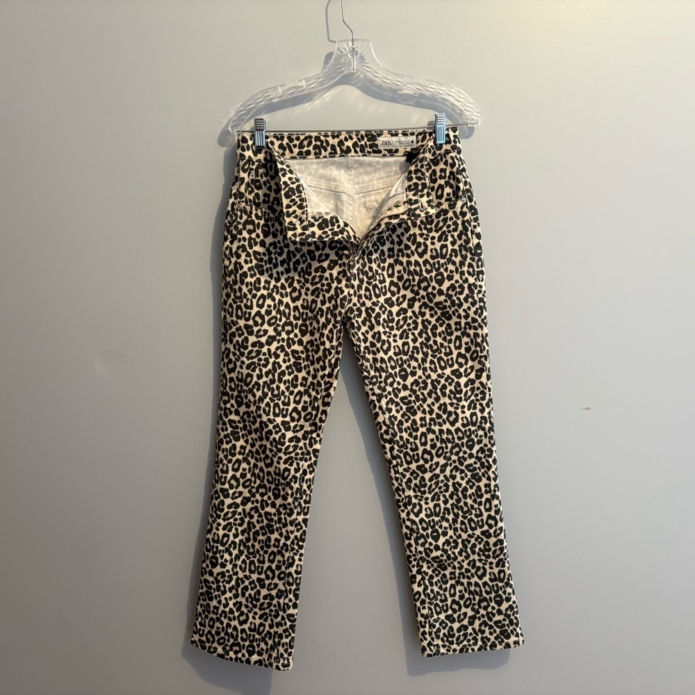 Zara Women's Size 6 Leopard Print Bootcut High Rise Jeans Animal Print Cropped - Picture 7 of 16